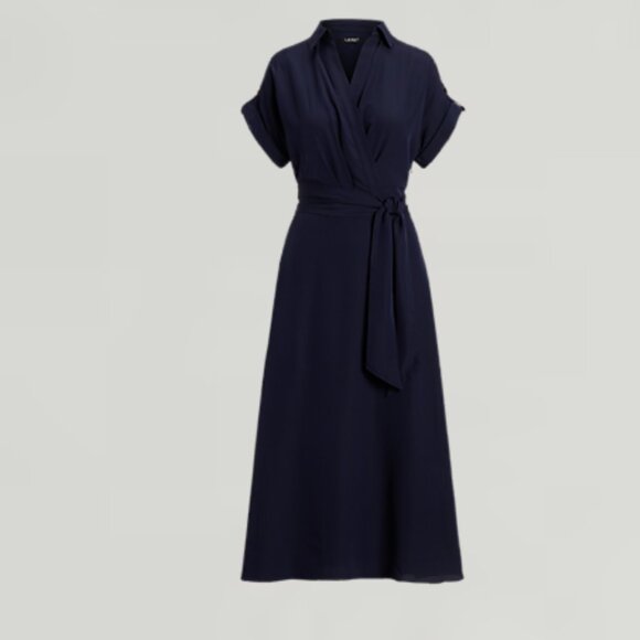 Navy Blue Belted Dress Size 16. Ralph Lauren. Women's A-line Classy Dress. - Picture 2 of 16